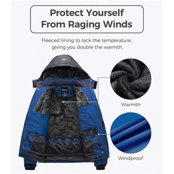 Men's Mountain Waterproof Ski Jacket Windproof Rain Jacket Winter Hooded Coat - Picture 3 of 6